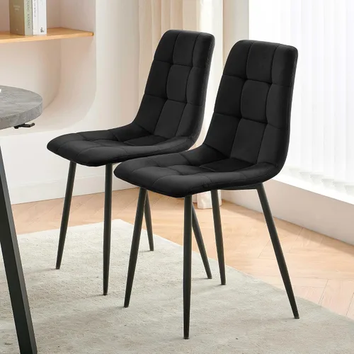 Miniatura 2 de NORDICANA Juego de 2 sillas de comedor, sillas de cocina tapizadas, sillas laterales de terciopelo negro con cómodos cojines y patas de metal