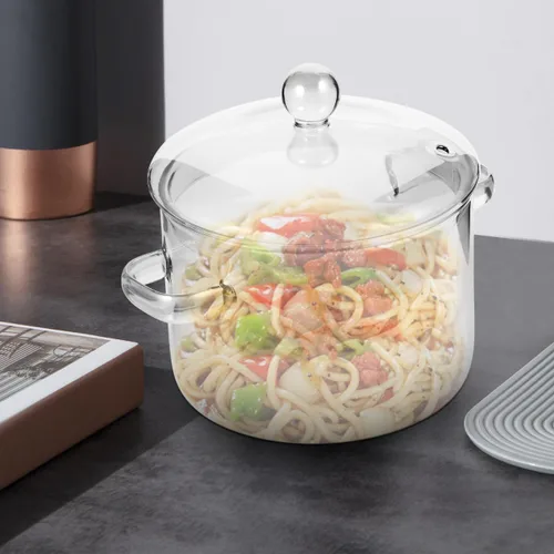 Miniatura 3 de Vaguelly Olla de sopa de vidrio de borosilicato con tapa, 1.5L/50 onzas, olla de cocina transparente para fideos ramen y sopa, resistente al calor