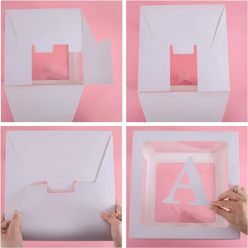 Miniatura 4 de Sooyee Cajas de bebé transparentes de color rosa con letras para fiesta de cumpleaños de baby shower, decoraciones de baby shower, fondo de cajas