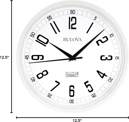 Miniatura 6 de Bulova Reloj de pared C5002 de precisión Movimiento de cuarzo de ultra alta precisión Marco redondo blanco moderno de gran tamaño de 12.5