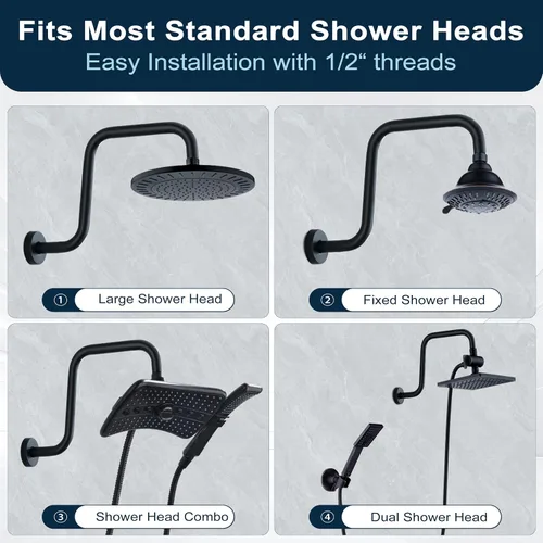 Miniatura 5 de BRIGHT SHOWERS Brazo de extensión de cabezal de ducha de 13 pulgadas con brida, brazo elevador en forma de "S" de alto alcance, brazo de tubo