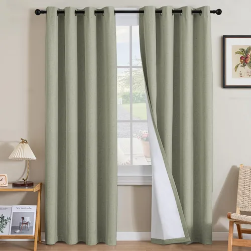 Miniatura 115 de H.VERSAILTEX Cortinas opacas de lino de 63 pulgadas de largo, 100% absolutamente opacas, con aislamiento térmico, con textura de lino, con ojales