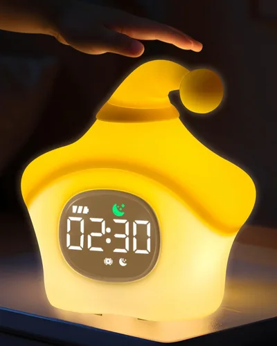Miniatura 19 de Yiliaw Reloj despertador para niños con luz nocturna, reloj de entrenamiento para dormir, reloj de hora de despertar, luz de silicona recargable