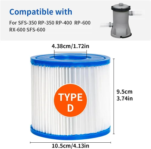 Miniatura 2 de Cartucho de filtro de piscina Filtro de spa para tipo D, compatible con Summer Waves P57100102 SFS-350, RP-350, RP-400, RP-600, RX-600, SFS-600, 4