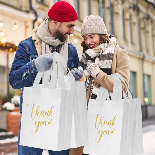 Miniatura 6 de Sweetude 30 bolsas de regalo de agradecimiento con asas, reutilizables, no tejidas, plegables, a granel, para graduación, apreciación del profesor