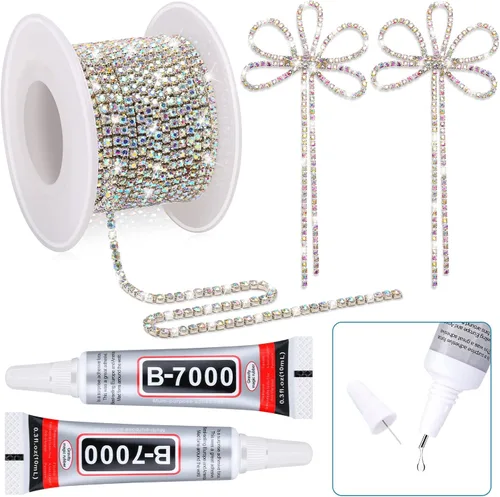 Miniatura 8 de Cadena de cierre de diamantes de imitación de cristal con pegamento de joyería B7000, 11 yardas de 0.157 in de plata con cuentas transparentes