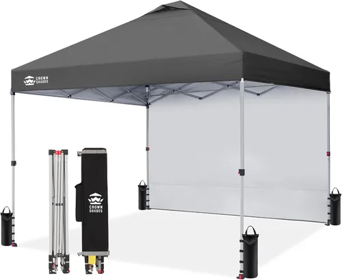 Miniatura 13 de CROWN SHADES - Toldo desplegable de 12 x 12 pulgadas con tela recubierta de color plata 150D, incluye 1 pared lateral extraíble, 4 cuerdas, 8