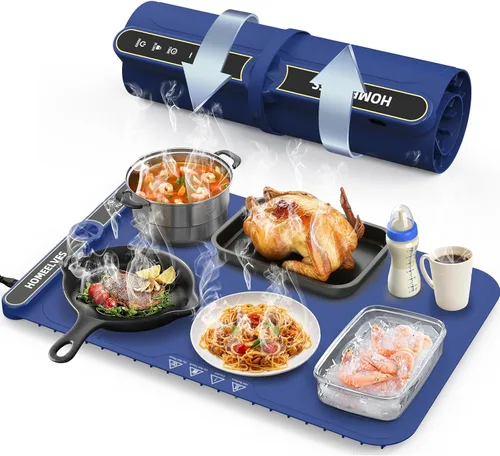 Miniatura 8 de Tapete de calentamiento de alimentos extragrande, bandeja de calentamiento eléctrico de calentamiento rápido con 9 ajustes de temperatura y Gris