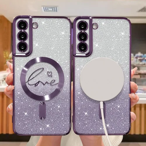 Miniatura 143 de ZONRW - Funda para Samsung Galaxy S22 Ultra magnética, para mujeres y niñas, cubierta trasera suave, lujosa, con corazón de amor, bling, degradado