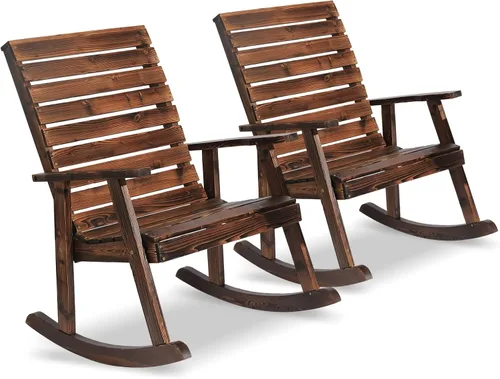 Miniatura 4 de Garturects Juego de 2 mecedoras para exteriores, mecedoras de madera para patio, muebles rústicos para porche, patio, porche, balcón y jardín