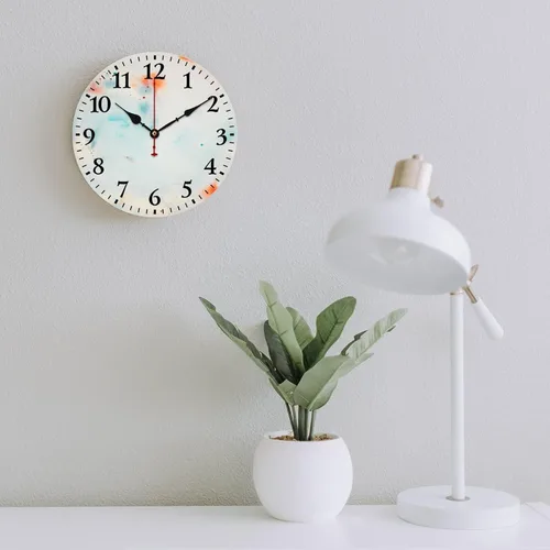 Miniatura 6 de Relojes de pared de madera de 12 pulgadas con piedra de mármol blanco, relojes de pared para interiores, sin tictac, dibujo de números arábigos