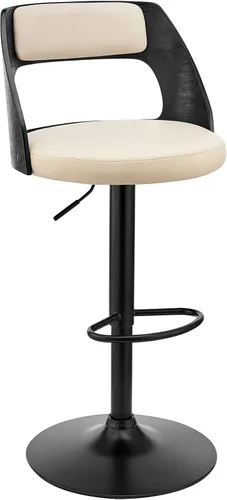 Armen Living Paulo Taburete giratorio ajustable de piel sintética y madera negra con base negra Crema/Negro