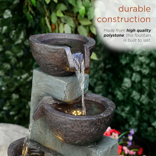 Miniatura 6 de Alpine Corporation TZL390 Elegante fuente de cascada de cuencos de 5 niveles para exteriores con luces LED para jardín, patio, jardín trasero
