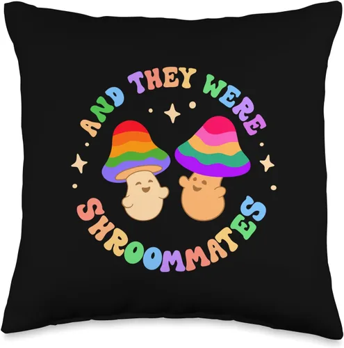 Shroommates! Cute Groovy Gay Rainbow Mushroom Fans And They Were Shroom Mates Roommates Funny Pride Queer Joke - Almohada de 16 x 16 pulgadas,
