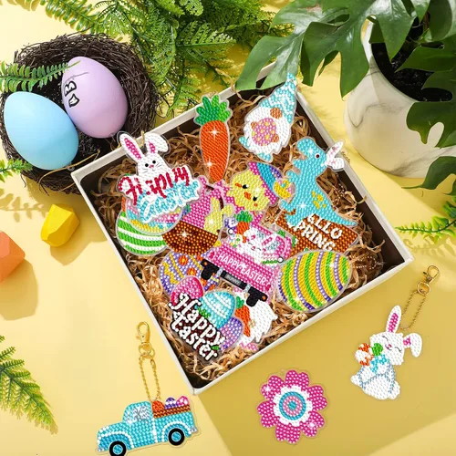 Miniatura 2 de Panelee 48 piezas de llavero de arte de diamante de Pascua, kits de arte de diamantes para colgar huevos de Pascua, adornos para niños