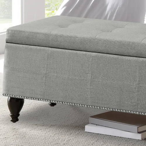 Miniatura 7 de Rosevera Berta - Parte superior tapizada de poliéster con cabeza de clavo rectangular para sala de estar, reposapiés, dormitorio, entrada, banco