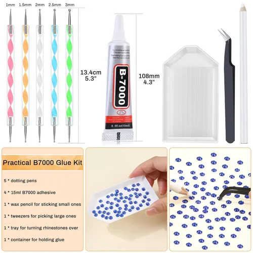 Miniatura 3 de B7000 - Kit de pegamento con aplicador de diamantes de imitación, pegamento transparente B-7000 con punta de precisión, bolígrafos punteados 4