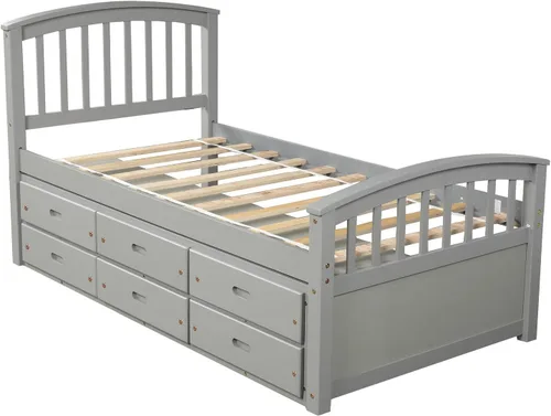 Miniatura 9 de Harper & Bright Designs Base de cama de plataforma individual con 6 cajones de almacenamiento, sofá cama individual con almacenamiento, cama capitán