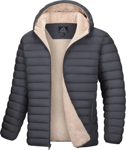Miniatura 7 de MAGCOMSEN Chaqueta acolchada para hombre con capucha, forro de vellón, chaqueta térmica resistente al agua, chaqueta de plumón con cremallera