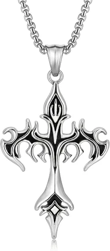 Collar de cruz para hombre, cadena de cruz de plata, colgante de acero inoxidable para mujer, collar gótico, joyería cristiana gótica