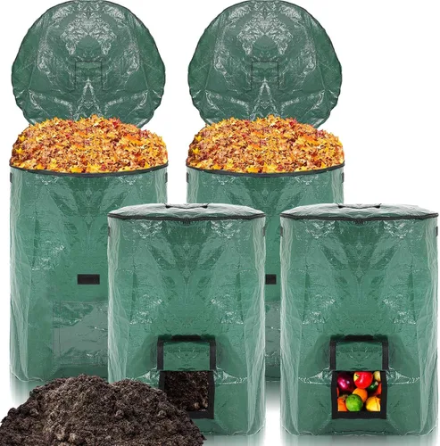 Miniatura 8 de Berlune Paquete de 4 bolsas de basura reutilizables de 72 galones, bolsa de recolección de hojas para jardín, césped, bolsa grande y plegable