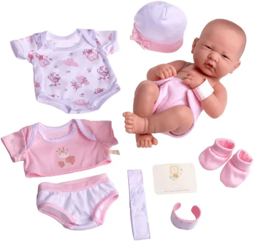 Juego de regalo de muñeca bebé de 8 piezas | JC Toys - La Newborn Nursery | Muñeca realista de 14 pulgadas con accesorios | Rosa | A partir de 2 años