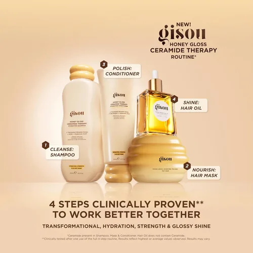 Miniatura 9 de Gisou Honey Gloss Ceramide Therapy Mascarilla para el cabello – Reparación profunda e hidratación con miel Mirsalehi, ceramidas y ácido hialurónico