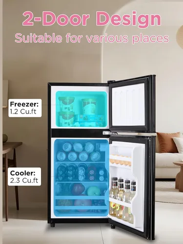 Miniatura 3 de F.W.WOOLWORTHS - Refrigerador compacto de 3.5 pies cúbicos con congelador, refrigerador mini de 2 puertas, termostato ajustable, para dormitorio