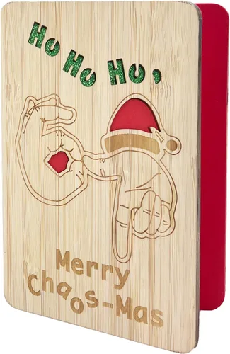 67 divertidas tarjetas de madera de Navidad, Ho Merry Chaos‑Mas, interior rojo en blanco para mensaje personalizado, regalo para familiares y