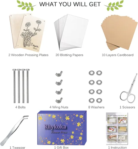 Miniatura 4 de Rhykoka Kit de prensa de flores grandes para adultos, 10 capas de 11.8 x 8.3 pulgadas, kit de prensa de plantas de hojas de madera, gran regalo