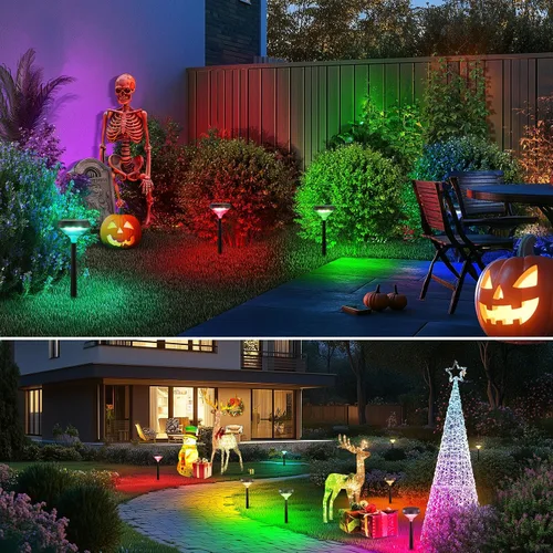 Miniatura 8 de Linkind Paquete de 8 luces solares para camino, luces solares que cambian de color al aire libre, impermeables, multicolor/blanco cálido/blanco