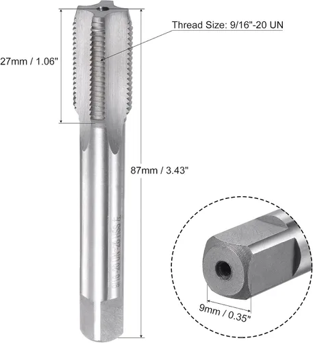 Miniatura 2 de uxcell Roscado para fresado de roscado 9/16"-20 UN, máquina de mano izquierda HSS (acero de alta velocidad) 6542 sin recubrimiento 4 flautas rectas