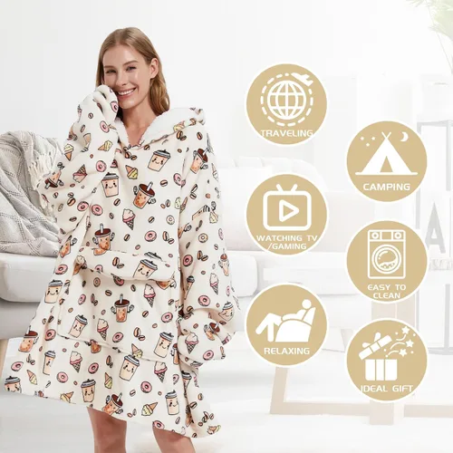 Miniatura 2 de Mewkou Manta con capucha para adultos, manta de forro polar Sherpa de gran tamaño con capucha para mujeres y hombres, café
