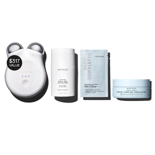 Kit de vacaciones NuFACE MINI+ de microcorriente facial Ultimate Uplift - Dispositivo brillante de escultura y contorno facial con Aqua Gel, Power