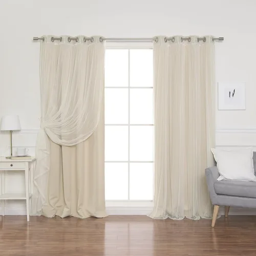 Miniatura 16 de Best Home Fashion Mix and Match - Juego de 4 cortinas de tul transparente y opacas, con ojales de acero inoxidable y níquel Rosa empolvado