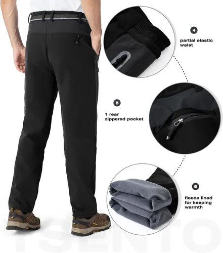 Miniatura 5 de YSENTO Pantalones de esquí con forro polar para hombre, impermeables, con aislamiento softshell, pantalones cargo para senderismo