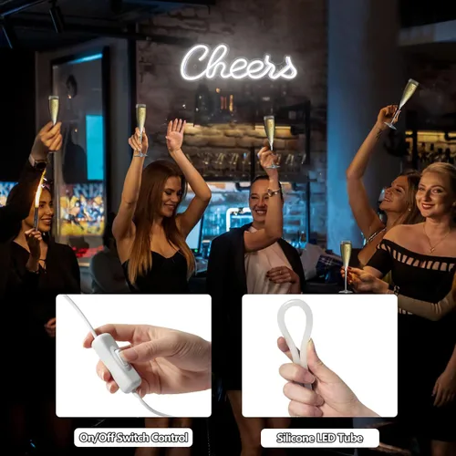 Miniatura 5 de Letrero de neón Cheers para decoración de pared, letrero de luz de neón LED para bar, letrero de neón USB alimentado para decoración de pared