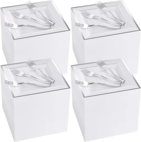 Miniatura 8 de El juego de 300 platos cuadrados de plástico con tenedores incluye 150 platos de postre desechables de 6.5 pulgadas resistentes y 150 tenedores