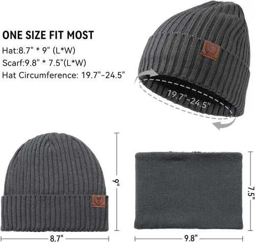 Miniatura 27 de OZERO Juego de 3 piezas de gorro de invierno y bufanda para mujeres y hombres: guantes para pantalla táctil, gorro de punto, calentador de cuello