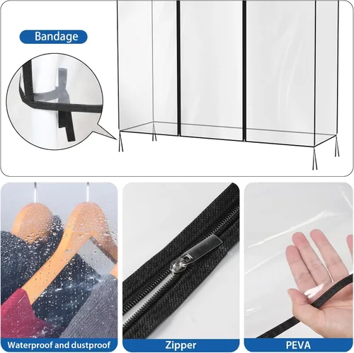Miniatura 4 de Zilink Funda Transparente para Perchero de Ropa de 6 Pies, Funda Transparente para Perchero de Ropa Impermeable con 2 Cremalleras Duraderas