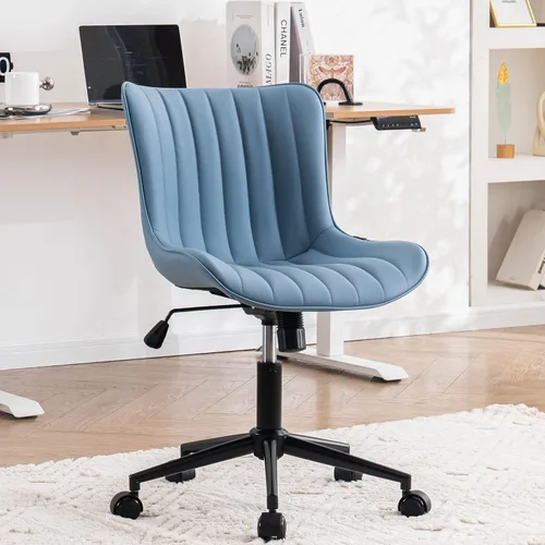 Miniatura 14 de YOUNIKE Silla de Escritorio Verde para Oficina en Casa con Ruedas Sin Brazos Compacta Cómoda Silla de Tocador con Respaldo Ajustable Moderna Pequeña