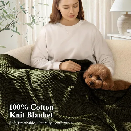Miniatura 3 de Manta de punto trenzado 100% algodón, ligera y suave para sofá, cama, manta transpirable para todas las estaciones, acogedora manta decorativa, 50 x