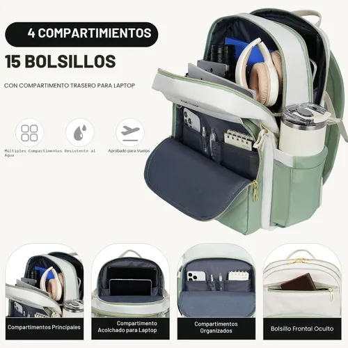Miniatura 3 de VANKEAN Mochila para laptop para mujer con bolsillo para vaso de gran capacidad, bolsa de computadora portátil de 15.6 pulgadas, mochila de viaje