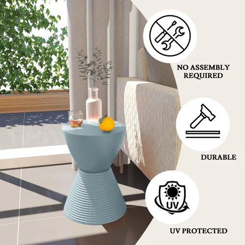 Miniatura 4 de LeisureMod Mesa auxiliar moderna de reloj de arena, mesa auxiliar de tambor de carcasa de ABS con almacenamiento para uso en interiores y Azul