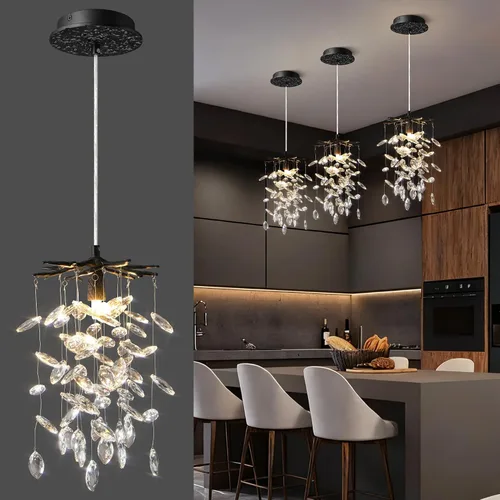 Miniatura 12 de YUYI Lámpara colgante de cristal de 8.3 pulgadas para isla de cocina, modernos candelabros de rama de árbol dorados, lámpara colgante redonda