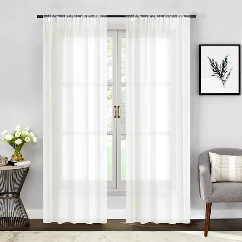 Empire Home Juego de cortinas transparentes estándar, 20 colores disponibles, 54 pulgadas de ancho x 84 pulgadas de largo cada uno (beige)