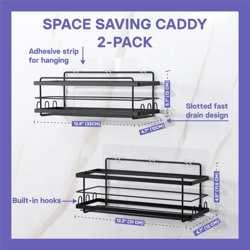 Miniatura 6 de KINCMAX Organizadores de Ducha de Hierro - Estantes de Baño Autoadhesivos para Duchas - Estante Organizador de Champú para Pared - Organizador