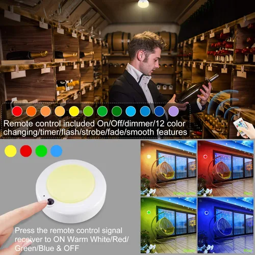 Miniatura 2 de BIGMONAT: lámpara LED de techo inalámbrica, luz de ducha RGB accionada a pilas con control remoto y temporizador, cambio de color, regulable