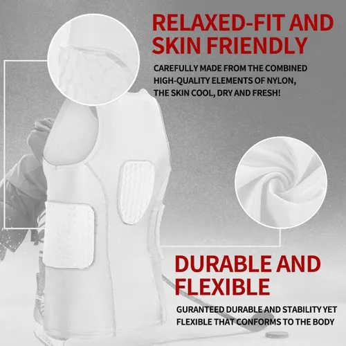 Miniatura 6 de Camiseta de fútbol acolchada para hombre con almohadillas, protector de costillas en el pecho, protección para el esternón, para béisbol y baloncesto