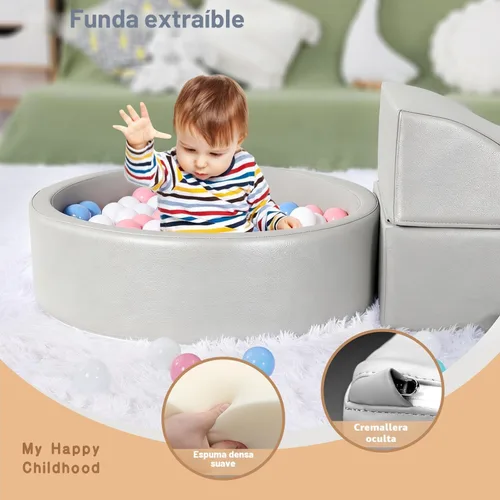 Miniatura 4 de Bloques de escalada de espuma Hoohtoot para niños pequeños: con juguetes de escalada de cuero PU de 4 piezas y una piscina de bolas - Piscina